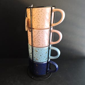 Constellation Stacking Coffee Mugs Set of 4 Cup Tower Minimalist Kitchen Decor Barista Display GreenTreeBoutique