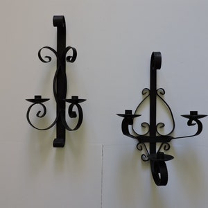 Black Metal Candle Sconces Pair Scrolled Wrought Iron Wall Candleholders Halloween Design Candlesticks | Light Decor GreenTreeBoutique