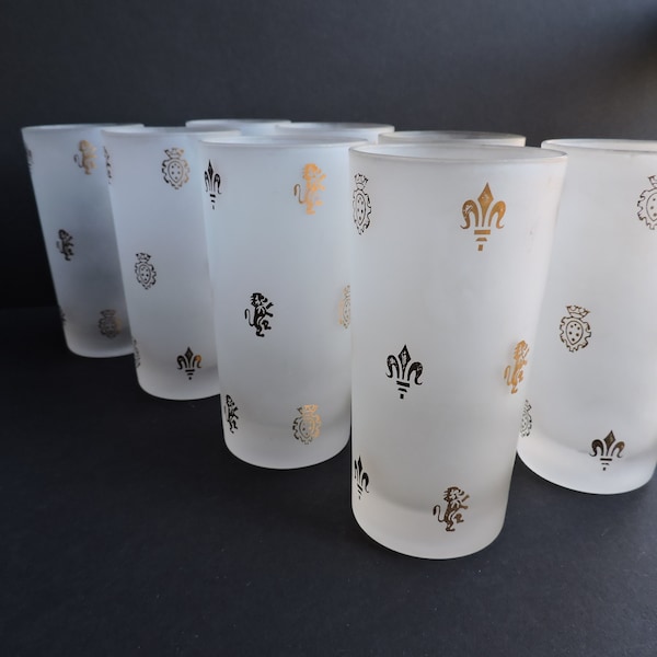 Ensemble de 8 verres à boire fleur de lys givrés | Bar de cuisine ou verre à thé rétro Mardi Gras | GreenTreeBoutique