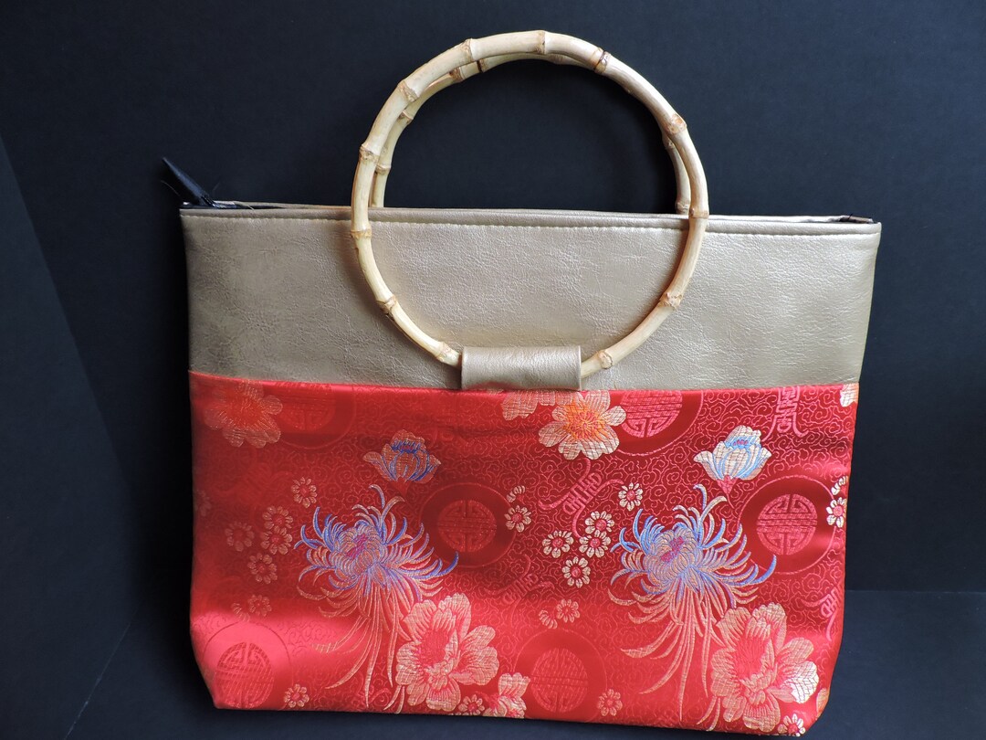 Asian Style Fabric Purse Vintage Red Floral Design Handbag - Etsy