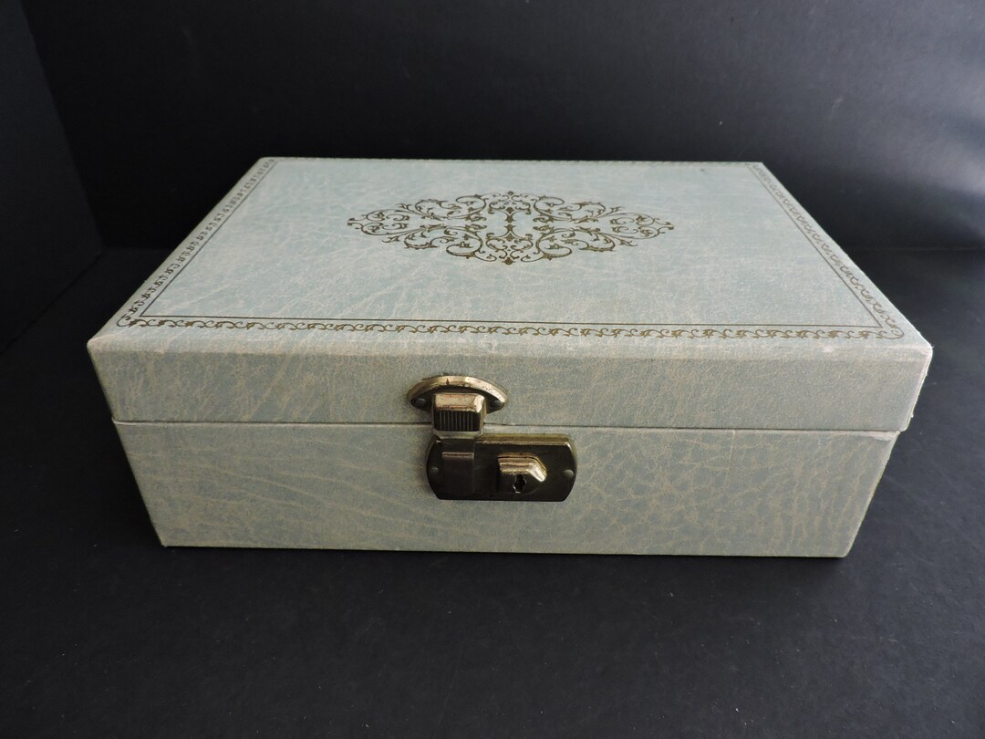 Vintage Blue Jewelry Box With Two Tiers Mid Century Dresser Storage