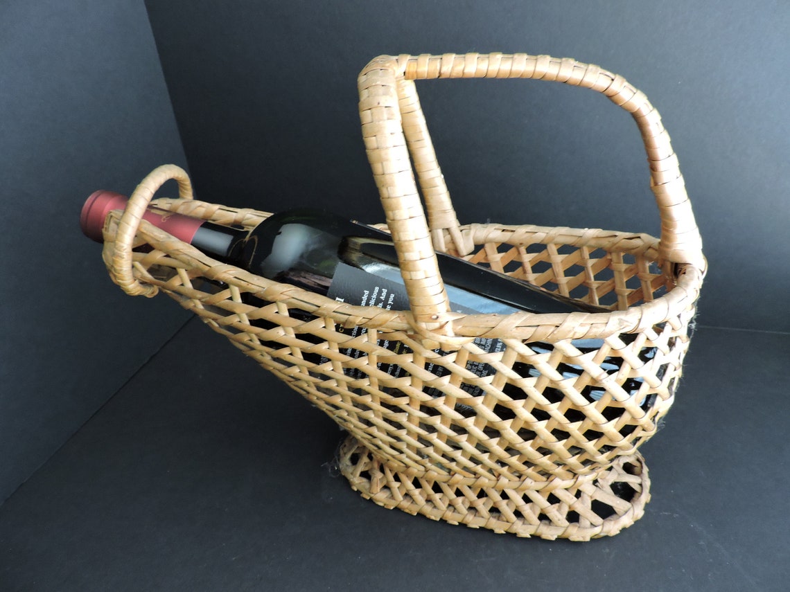 Rattan Wine Bottle Holder Basket Woven French Wine Caddy Etsy