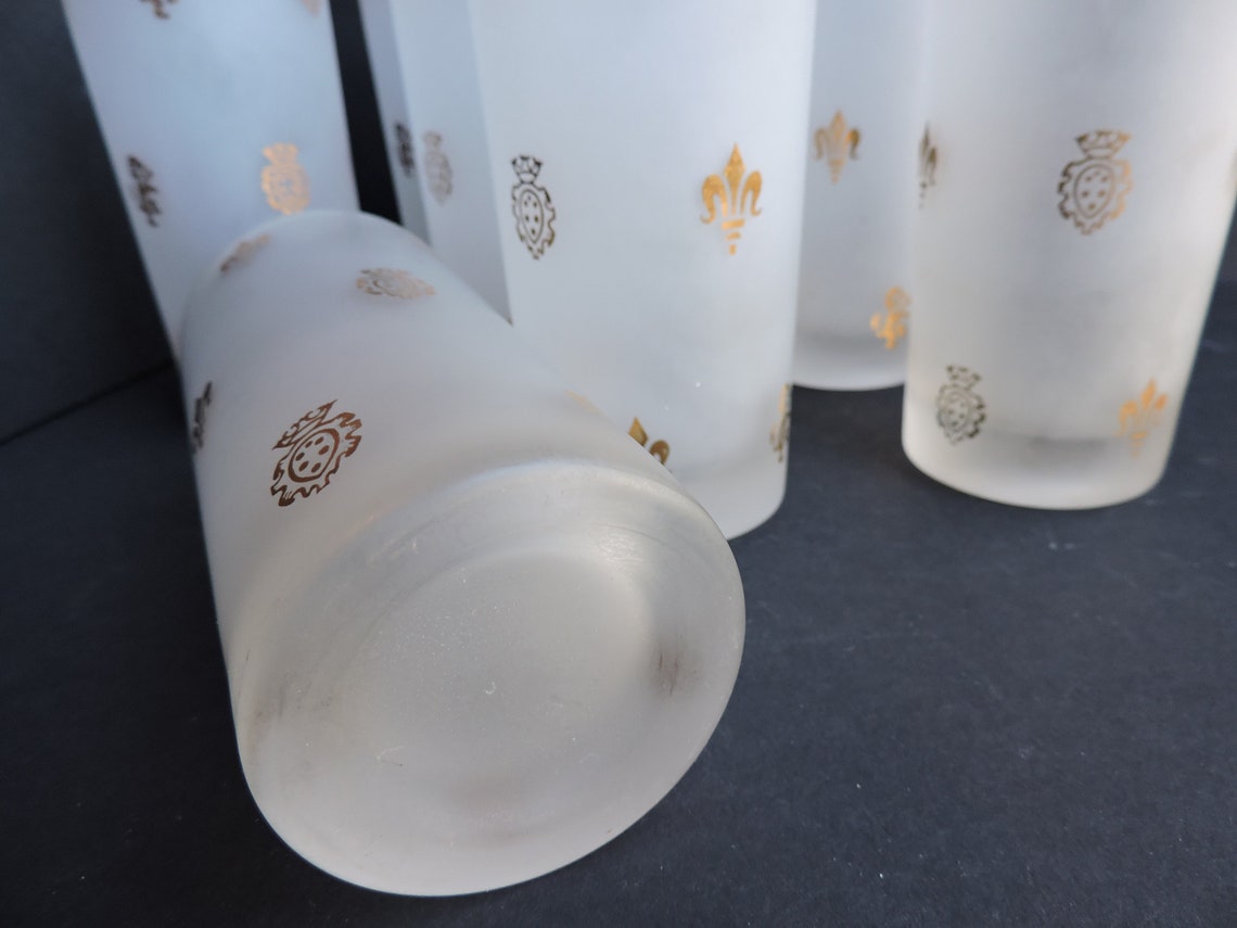 Vintage Frosted Drinking Glasses Set of 8 Mardi Gras Retro Etsy