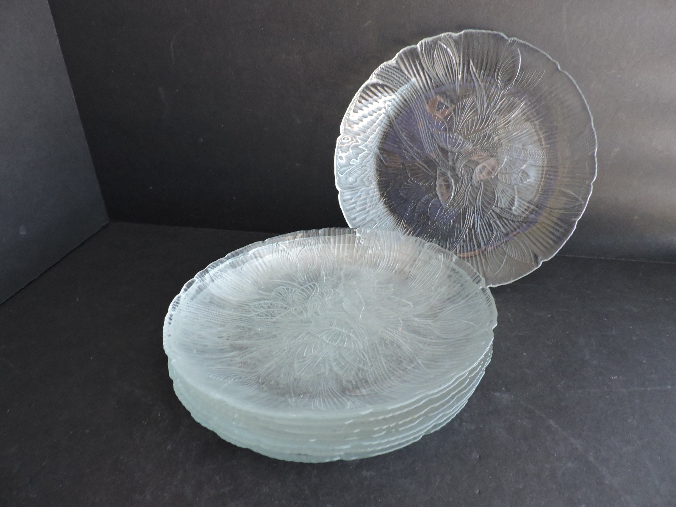 Arcoroc Glass Crocus Plates Set Vintage France Pressed Glass Canterbury Floral Leaf Design Buffet Plate Dish GreenTreeBoutique