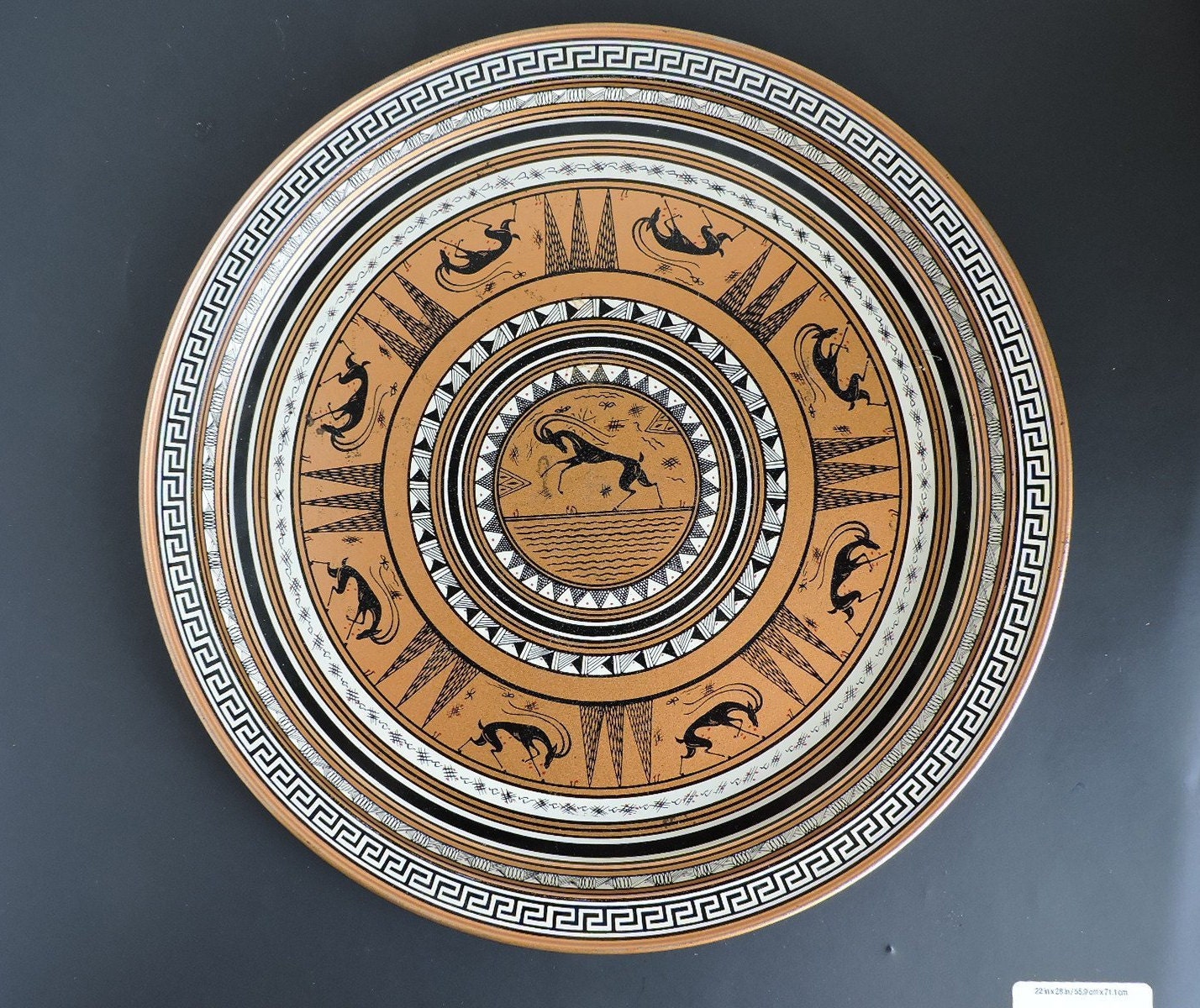 Assiette Plateau Grec Ancien Cuivre Gravé – XIX-XXe – Oiseau Symbole Liberté