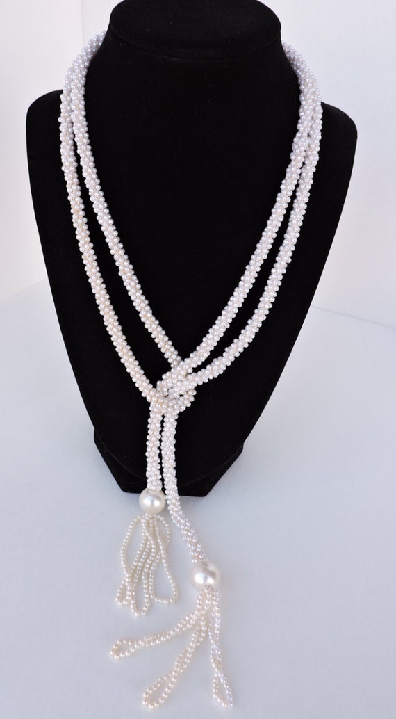 Pearl Seed Bead Necklace | Vintage White Tassel Be