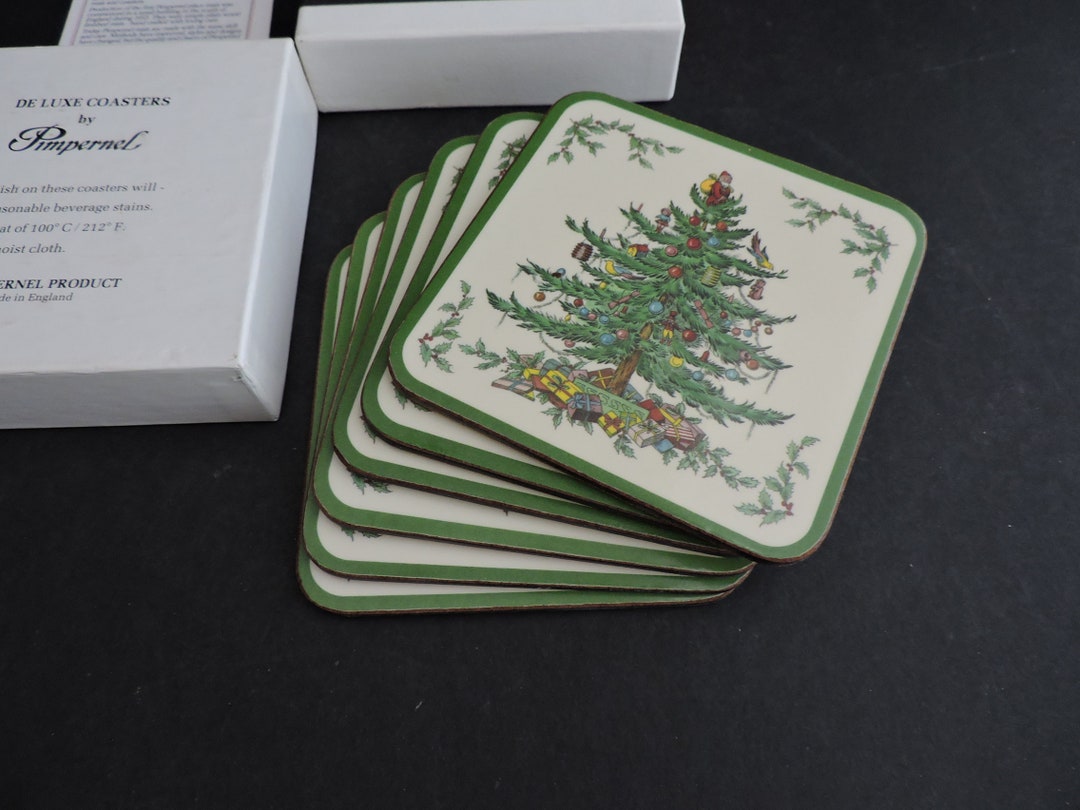 Pimpernel Christmas Tree Coasters Set of 6 Vintage Beverage Cork