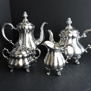 Alpacca Silver Plate Tea Set Cream & Sugar Vintage 4 pieces Antique Teapot Collectible Kitchen Dining Display Set Prop