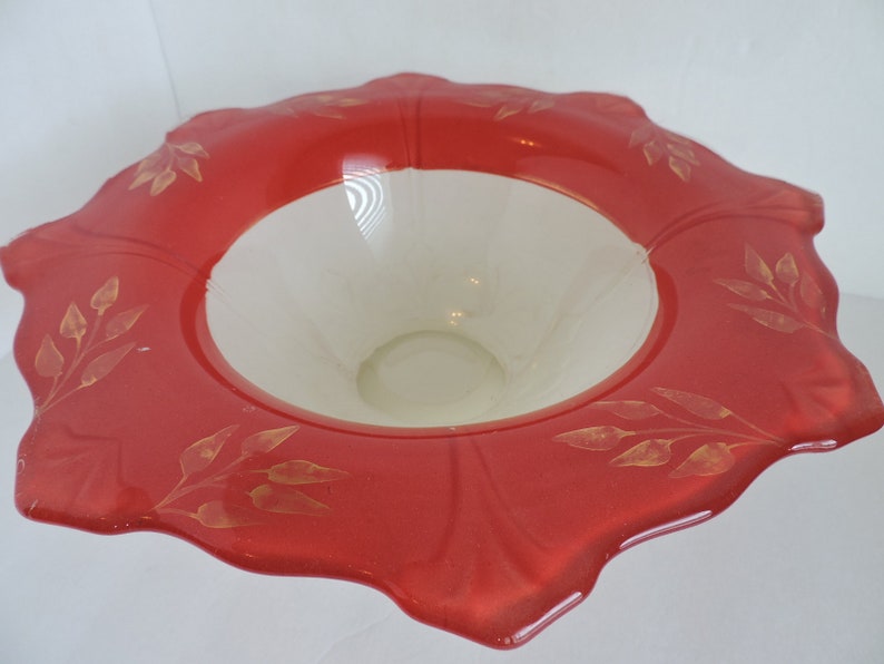 Scalloped Pedestal Dish 1920/'s Red Frosted Glass Compote Bowl Fruit Dessert Server GreenTreeBoutique Ruby Flash Serving Bowl
