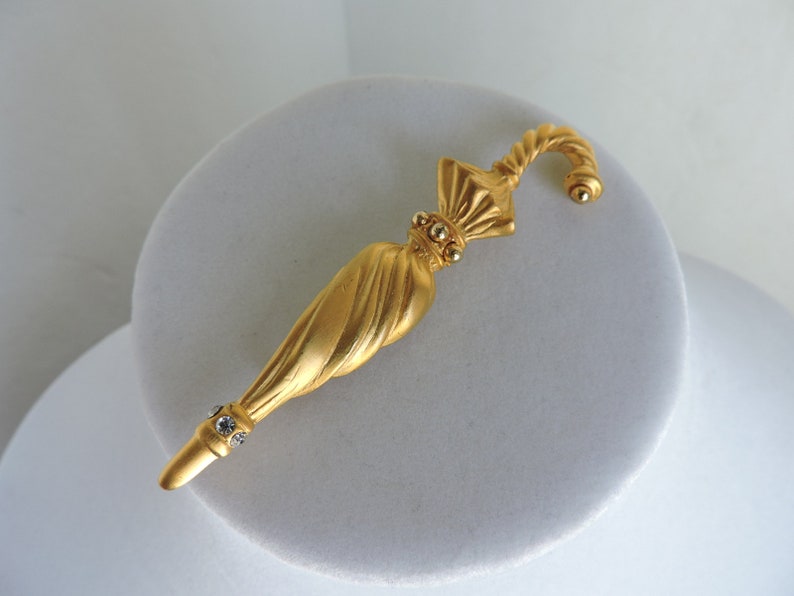 Mary Poppins Gold Rhinestones Brooch GreenTreeBoutique Golden Umbrella Pin Vintage Costume Jewelry