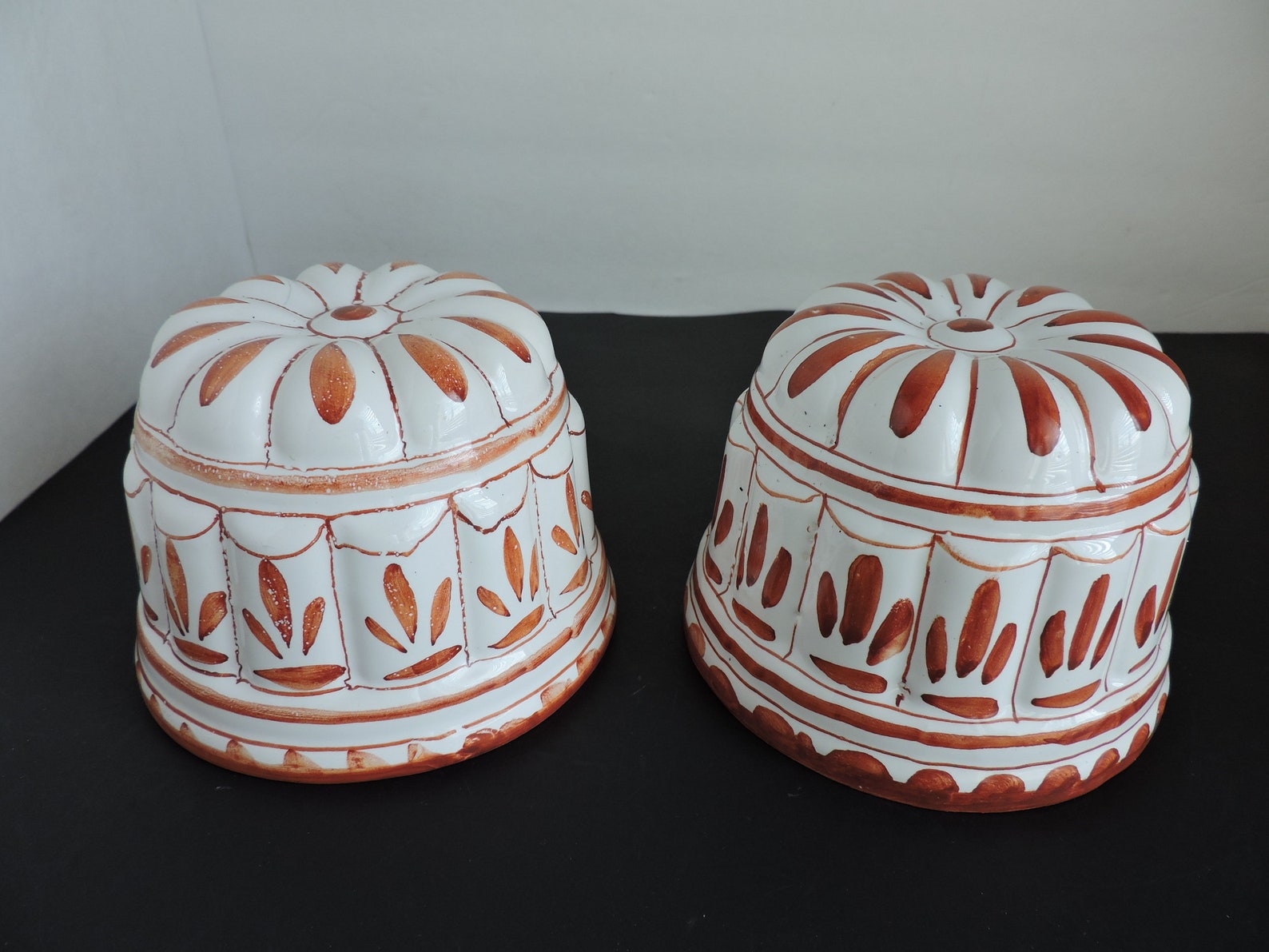 Ceramic Gelatin or Bread Molds Pair Vintage Hand Painted Etsy