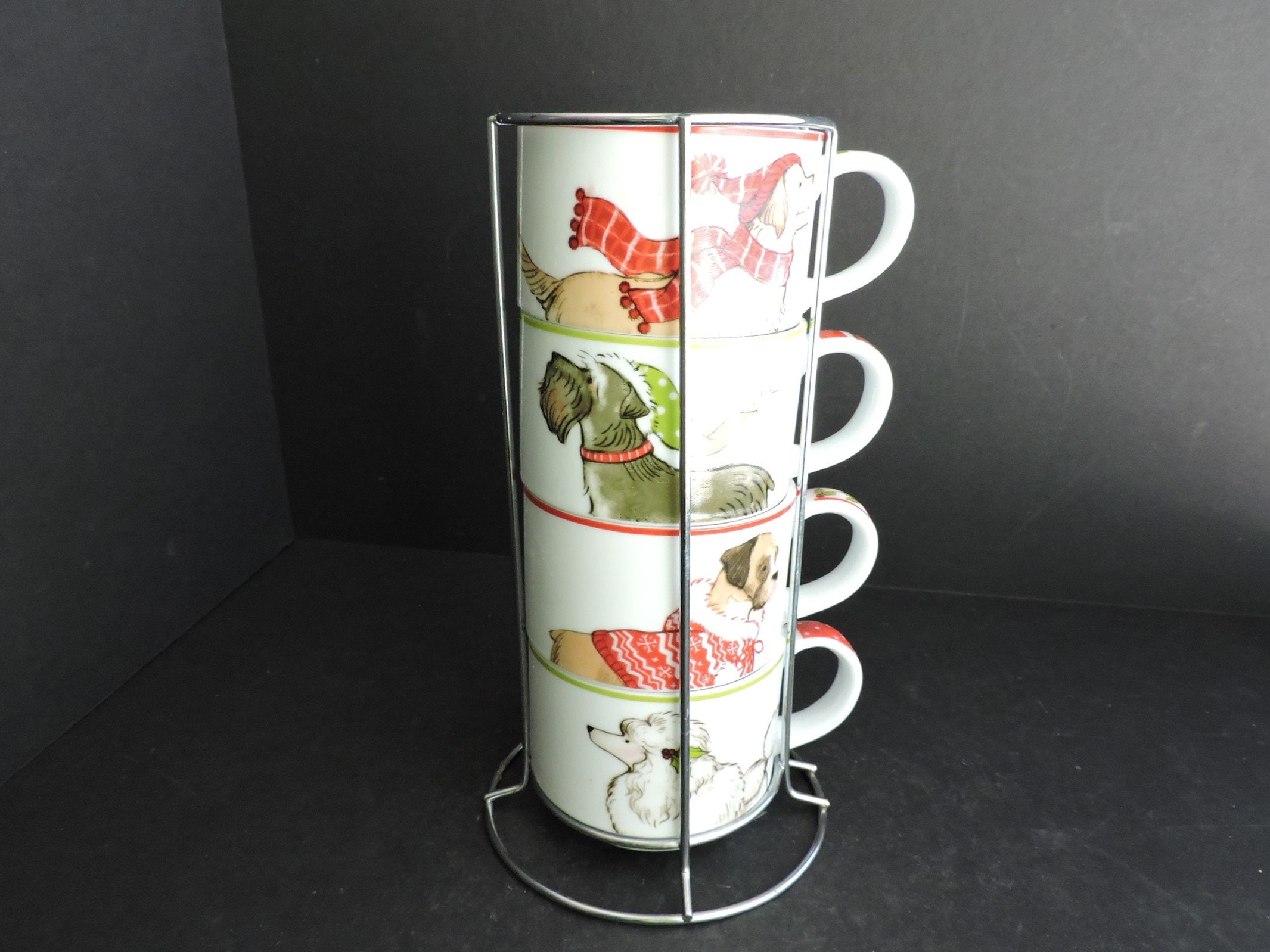 Stacking Coffee Mugs Holiday Dogs Set of 4 Cup Tower Kitchen Decor Barista  Display Greentreeboutique - Etsy
