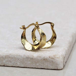 Organic gold hoops , hammered gold hoop earrings , gold vermeil hoops , simple modern irregular gold hoops , statement gold hoop earrings