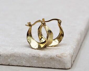 Organic gold hoops , hammered gold hoop earrings , gold vermeil hoops , simple modern irregular gold hoops , statement gold hoop earrings