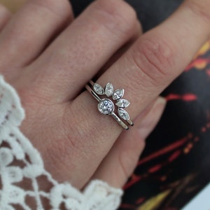 Dainty silver stacking ring , art deco ring , statement silver ring , single stone ring , cz cubic zirconia ring , silver flower ring  , uk