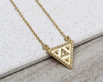 Gold geometric pendant , gold vermeil pendnant necklace , simple cz cubic zirconia pendant , modern layer pendant , small gold pendant , uk