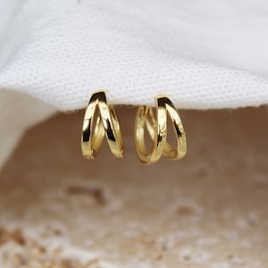 14k gold vermeil huggy hoops , thin gold huggies , double gold hoops , dainty semi hoops , twin hoops , duo hoops , small gold hoops , uk