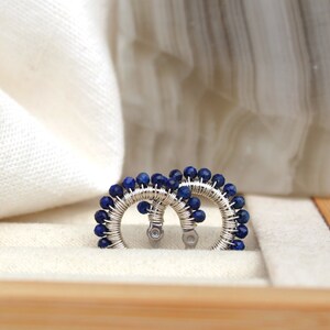 Lapis lazuli hoops , small lapis lazuli earrings , blue gemstone hoops , small silver hoops , wire wrapped hoops , small blue earrings , uk image 5