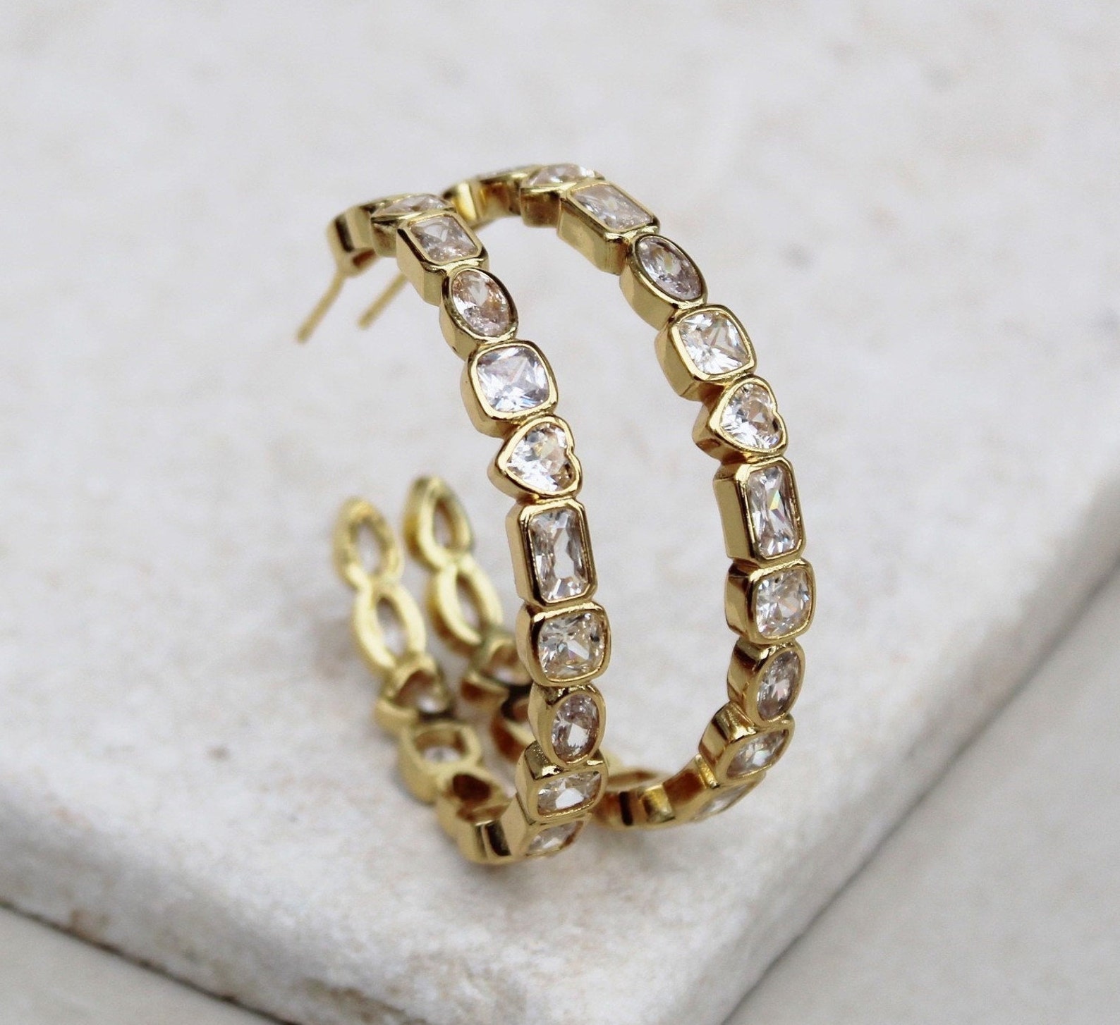 Large Cubic Zirconia Hoops Large Gold Hoops Chunky Gold Etsy Australia
