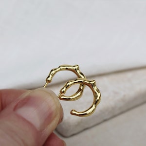 Small organic gold hoops , small irregular gold hoops , dainty gold vermeil hoops , simple everyday hoops , modern geometric hoops , uk image 7