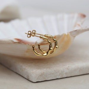 Small organic gold hoops , small irregular gold hoops , dainty gold vermeil hoops , simple everyday hoops , modern geometric hoops , uk image 5