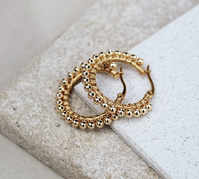 Small gold hoop earrings chunky gold hoops ball hoops Etsy