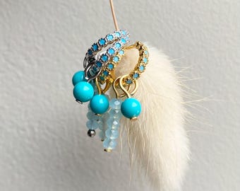 Tiny gold vermeil sterling silver 925 turquoise huggy hoops , small gemstone huggies , blue stone charm hoop earrings , mum gift for her
