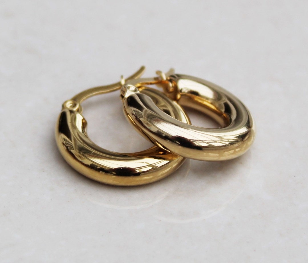 Chunky Small Gold Hoop Earrings , Small Chunky Hoops , Chunky Gold ...