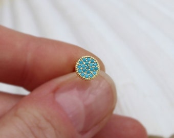Tiny turquoise stud earrings , small round coin stud , gemstone studs , small turquoise stud , tiny blue stud earring , dainty gold stud