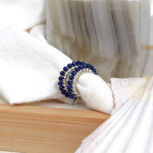 Lapis lazuli hoops , small lapis lazuli earrings , blue gemstone hoops , small silver hoops , wire wrapped hoops , small blue earrings , uk image 4