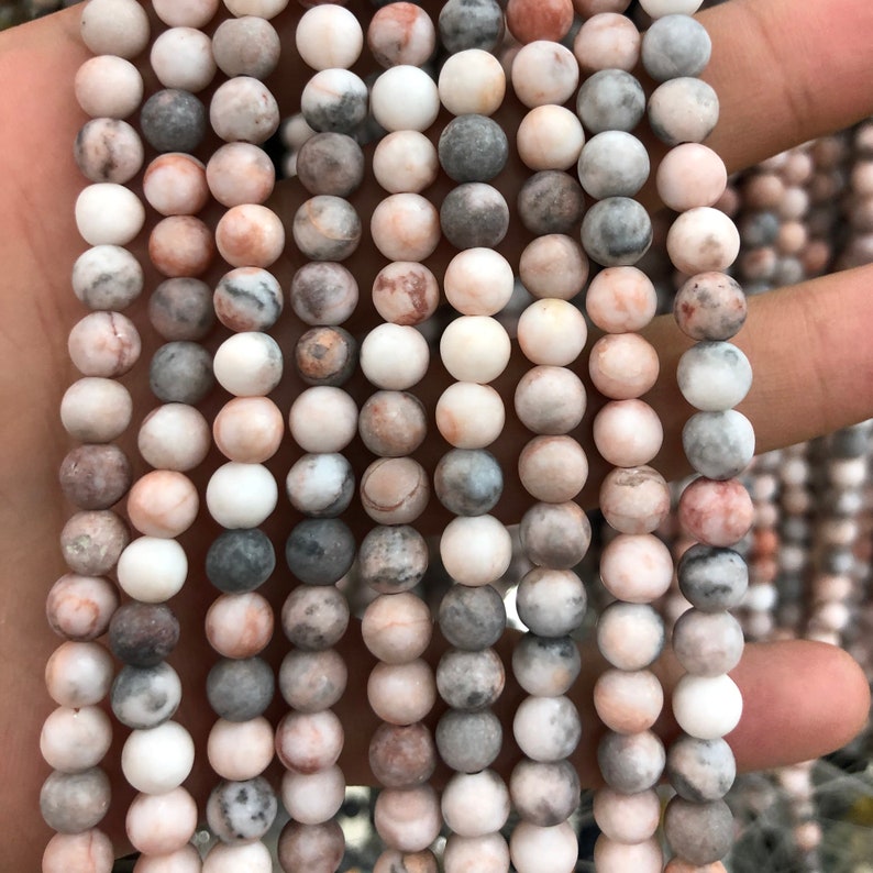 Pink Zebra Jasper Matte Beads Natural Gemstone Beads Round Etsy