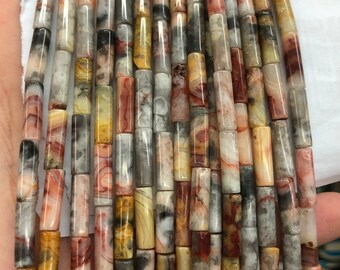 Kralen van Crazy Agate in buisvorm, natuurlijke edelsteen, 38 cm lange streng