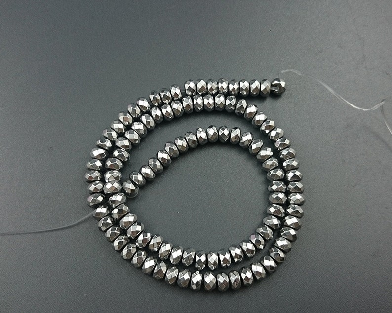 Hematite Beads Loose Semi Precious Stone Beads 2x4mm 3x4mm 4x6mm Rondelle Faceted Beads Natural Silver Hematite Gemstone Beads