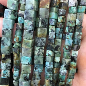 Contas de pedra cúbica de turquesa africana, contas de pedras preciosas naturais 4 mm 6 mm 15&#39;&#39;