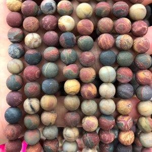 Picasso Jasper Matte Beads, Natural Gemstone Beads, Round Jasper Stone Beads 4mm 6mm 8mm 10mm 12mm 15&#39;&#39;