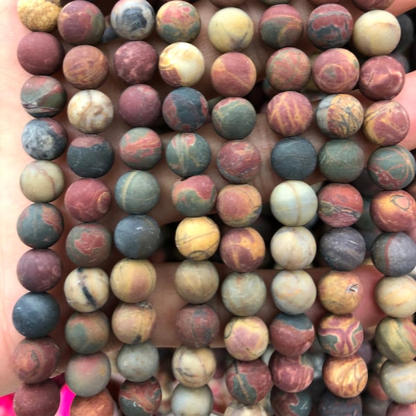 Picasso Jasper Matte Beads, Natural Gemstone Beads, Round Jasper Stone Beads 4mm 6mm 8mm 10mm 12mm 15''