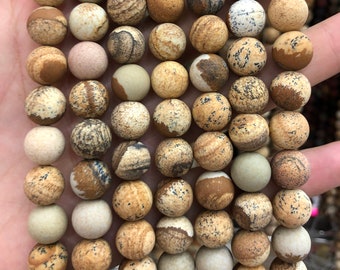 Picture Jasper Matte Beads, Natural Gemstone Beads, Loose Stone Beads 4mm 6mm 8mm 10mm 12mm 15''