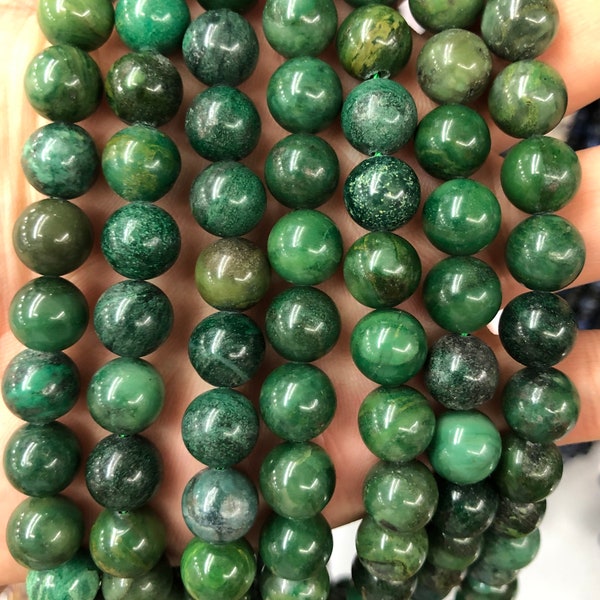 Green African Jade Stone Beads, Natural Gemstone Beads, 4mm 6mm 8mm 10mm 15''