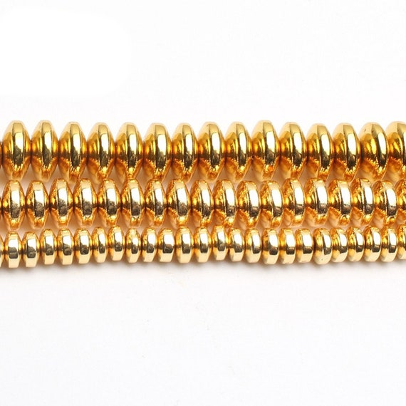 Gold Faceted Rondelle Hematite Stone Spacer Loose Beads for Jewelry Making 15/"
