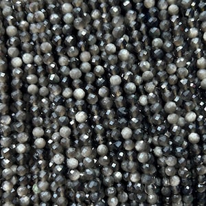 Natural Silver Obsidian Faceted Beads Gemstone Beads Stone Beads For Jewelry Making 2mm 3mm 4mm 15&#39;&#39;
