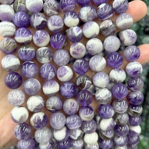 Chevron Amethyst White Stripe Amethyst Beads Purple Natural Crystal Gemstone Beads Round Stone Beads 6mm 8mm 10mm 12mm 15&#39;&#39;