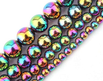 AG601 Double Sided Engraving Rainbow Hematite Tree Loose Bead 15.5 inch 12x4mm 