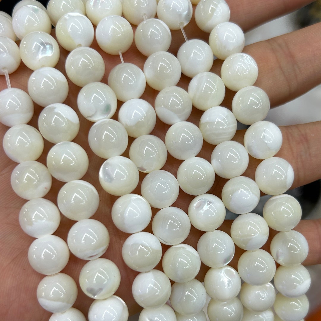 Natural White Shell Beads Mother of Pearl Beads Round Loose Shell Beads ...