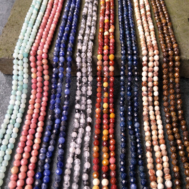 4mm Natural Stone Beads Gemstone Beads Round Faceted Beads Etsy