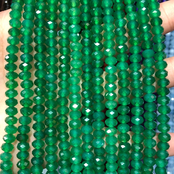 Green Agate Faceted Beads, Natural Gemstone Beads,  Nice Cut Rondelle Stone Beads 2x3mm 3x4mm 4x6mm 15''