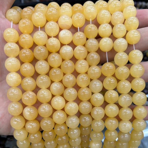 100% Yellow Jade Beads, Natural Gemstone Beads, Round Jade Stone Beads 6mm 8mm 10mm 15''