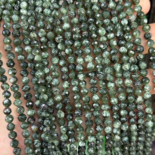 Seraphinite Faceted Beads, Natural Gemstone Beads, Genuine Stone Beads 2mm 3mm 4mm 15''