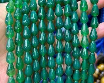 Green Agate Teardrop Beads, Natural Gemstone Beads 8x12mm 15''