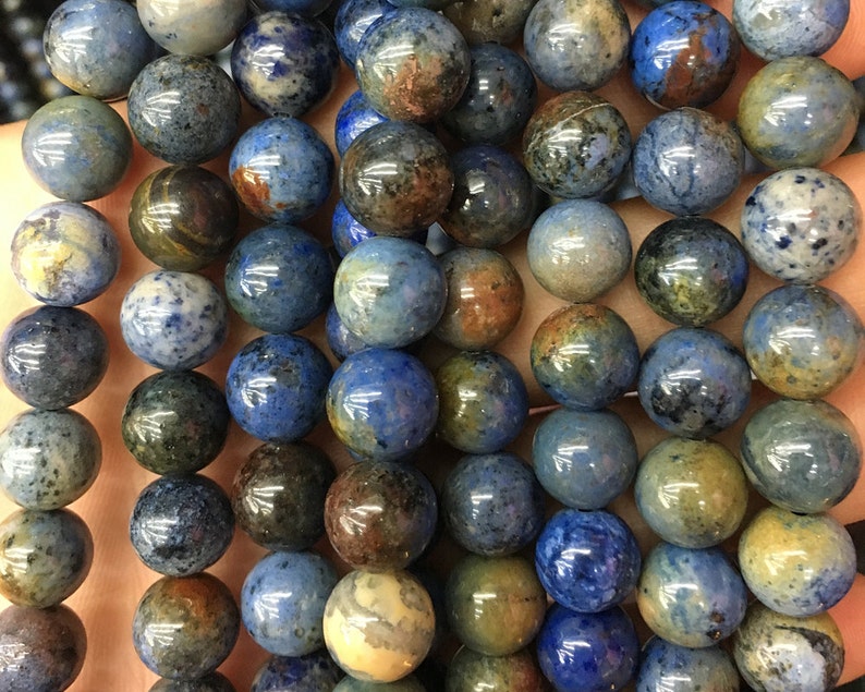 A Rainbow Dumortierite Beadsnatural Gemstone Beads Round Etsy
