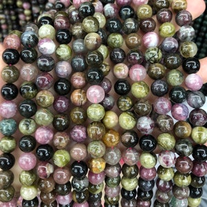 Genuine Rainbow Tourmaline Beads Natural Gemstone Beads Round Stone Beads 6mm 8mm 10mm 15&#39;&#39;